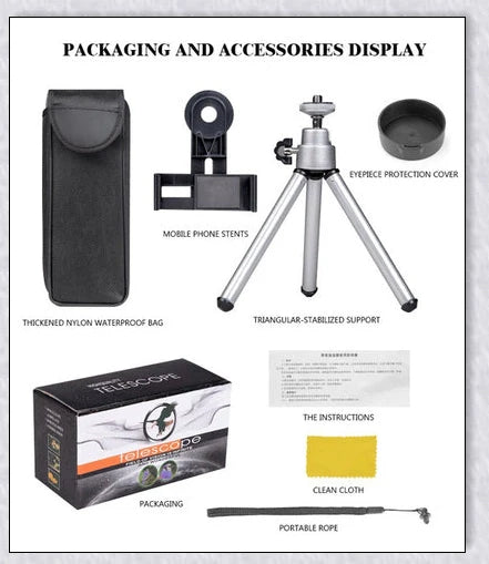 Starscope Monocular - High Power 4K Monocular with Mobile Holder and Tripod for Outdoor Adventures