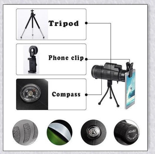 Starscope Monocular - High Power 4K Monocular with Mobile Holder and Tripod for Outdoor Adventures