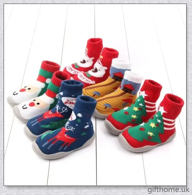 Soft-soled thickened anti-drop Christmas-themed shoes for babies and toddlers