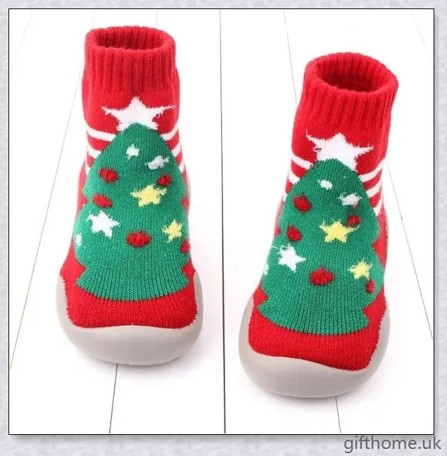 Soft-soled thickened anti-drop Christmas-themed shoes for babies and toddlers