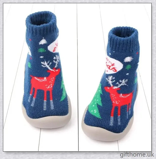 Soft-soled thickened anti-drop Christmas-themed shoes for babies and toddlers