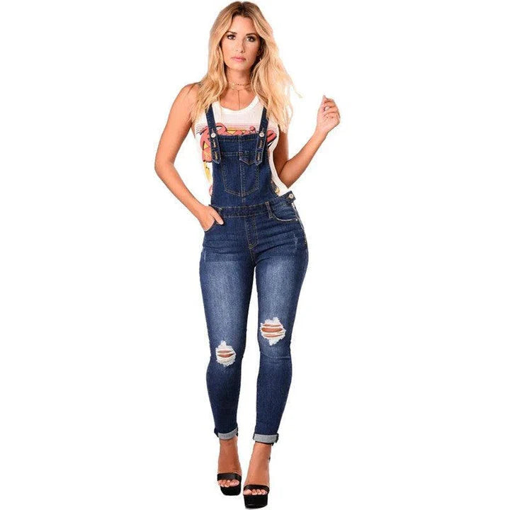 A pair of premium bib jeans with adjustable straps, crafted from high-quality cotton for exceptional comfort and style.