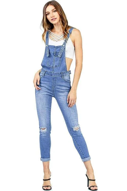 A pair of premium bib jeans with adjustable straps, crafted from high-quality cotton for exceptional comfort and style.
