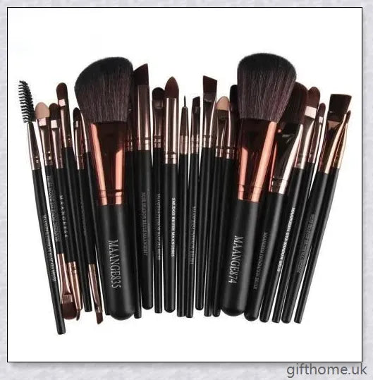 22-piece set of high-quality cosmetic makeup brushes with soft, silky bristles and long, easy-grip handles for flawless application
