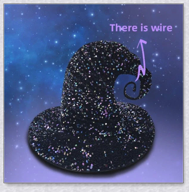 A red and multicolour sequin witch hat with an adjustable fit, perfect for Halloween, masquerade, and themed parties