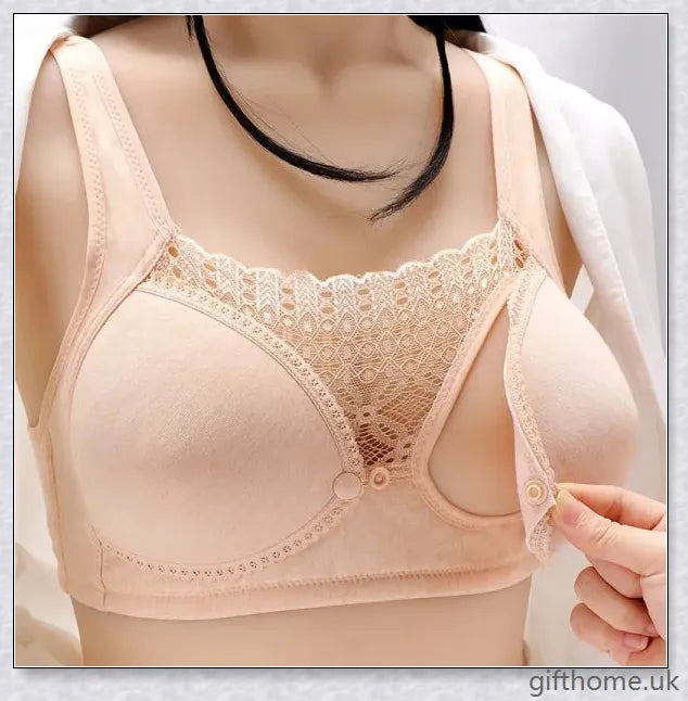 Supportive maternity nursing bra in cotton with adjustable magnetic straps and three-row button closure for nursing mothers