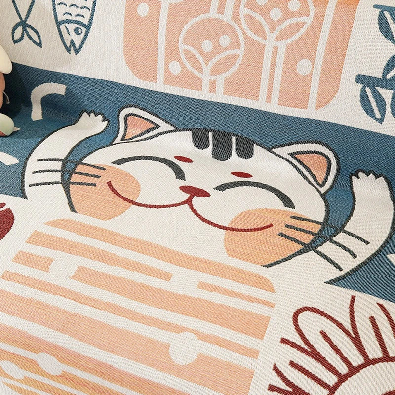 Charming cartoon cat sofa covers in Nordic style with soft, dustproof design