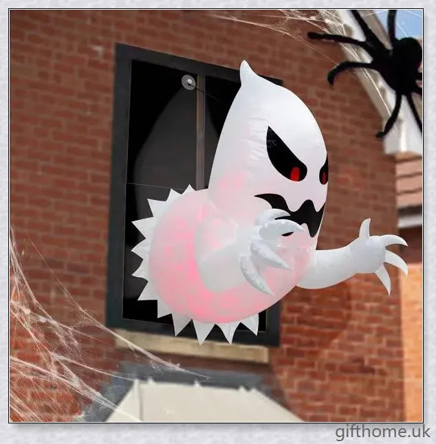 A large, ghostly inflatable decoration with rotating red flame LED lights, creating a spooky and captivating Halloween display.