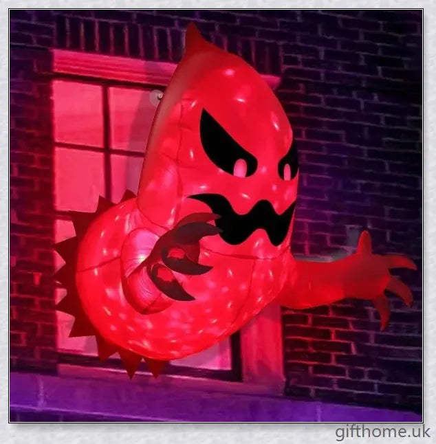 A large, ghostly inflatable decoration with rotating red flame LED lights, creating a spooky and captivating Halloween display.