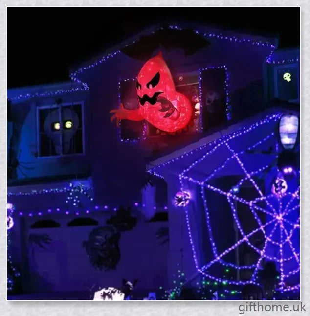 A large, ghostly inflatable decoration with rotating red flame LED lights, creating a spooky and captivating Halloween display.
