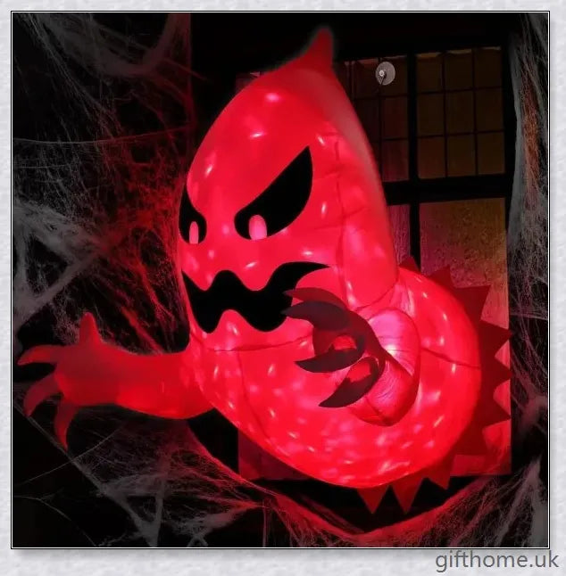 A large, ghostly inflatable decoration with rotating red flame LED lights, creating a spooky and captivating Halloween display.
