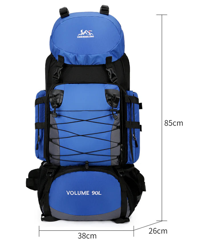 Men's Outdoor Hiking Bag with 90L large capacity, featuring a durable polyester construction and cover-type opening for easy access to your gear.