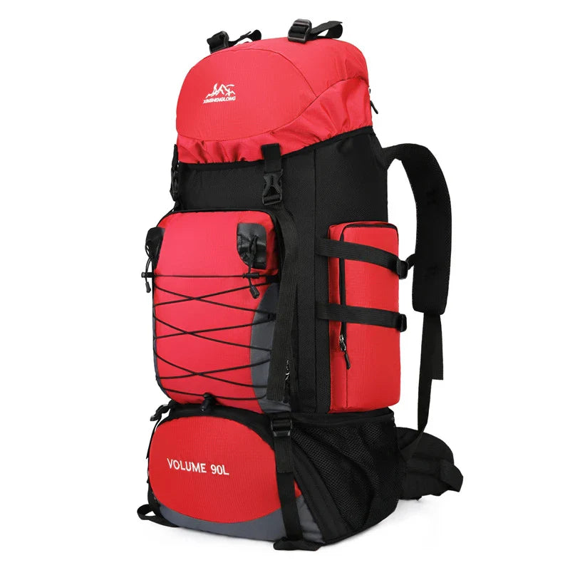 Men's Outdoor Hiking Bag with 90L large capacity, featuring a durable polyester construction and cover-type opening for easy access to your gear.