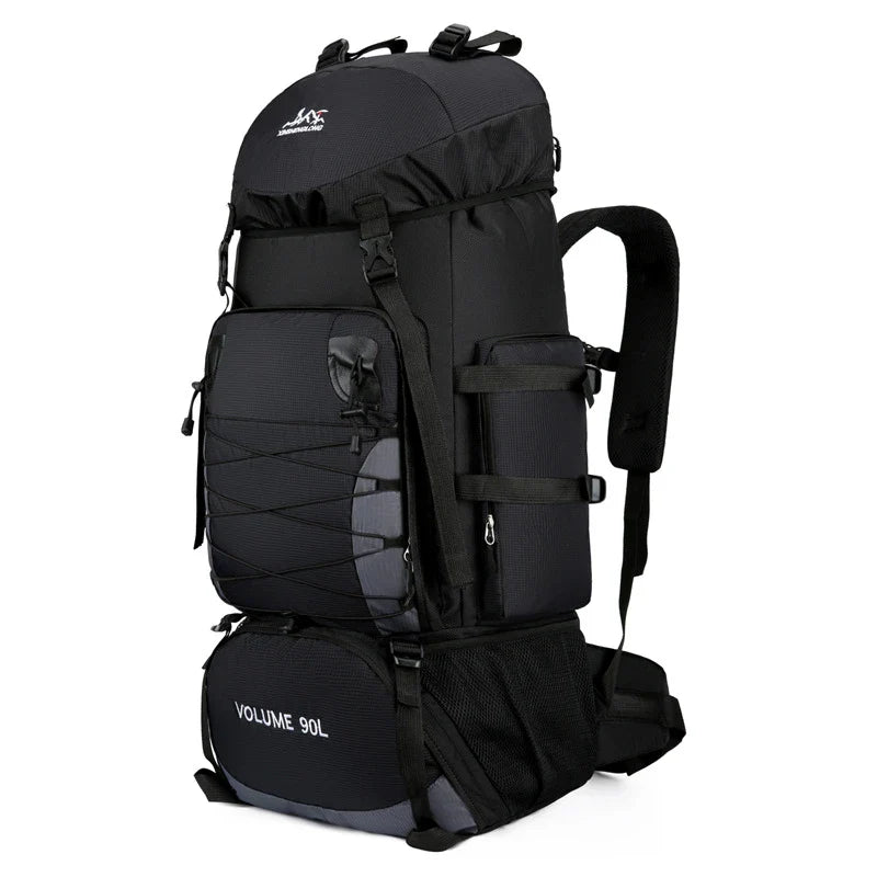 Men's Outdoor Hiking Bag with 90L large capacity, featuring a durable polyester construction and cover-type opening for easy access to your gear.