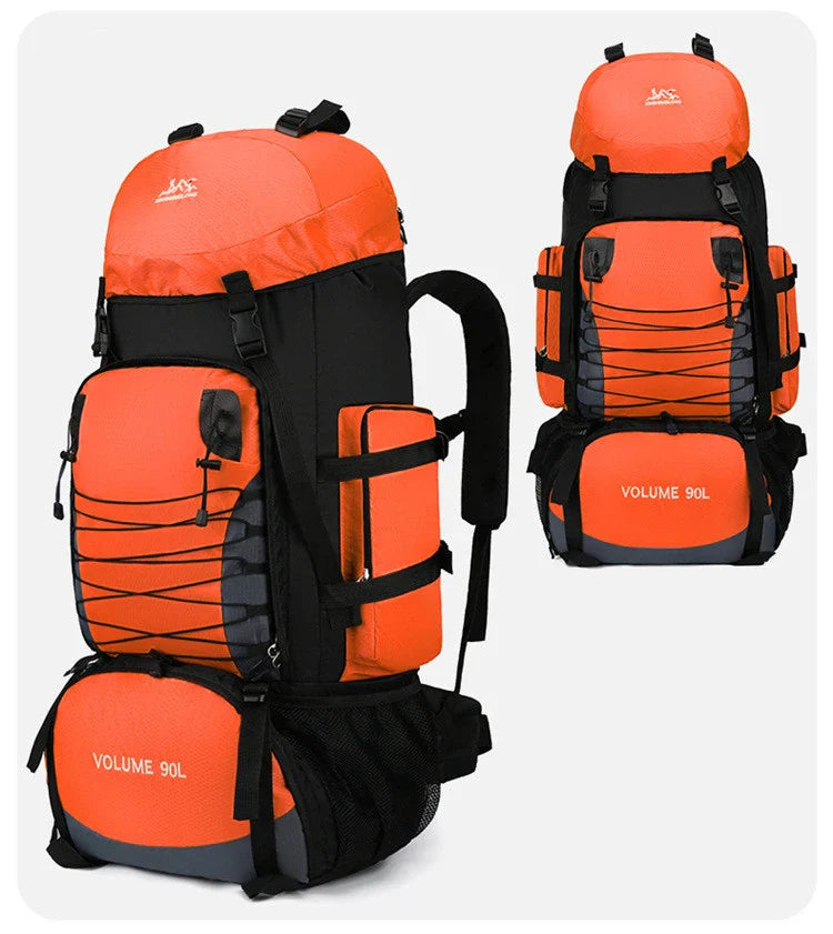 Men's Outdoor Hiking Bag with 90L large capacity, featuring a durable polyester construction and cover-type opening for easy access to your gear.