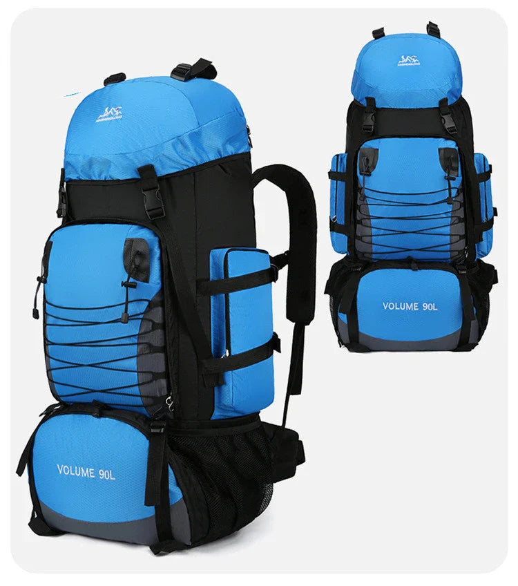 Men's Outdoor Hiking Bag with 90L large capacity, featuring a durable polyester construction and cover-type opening for easy access to your gear.