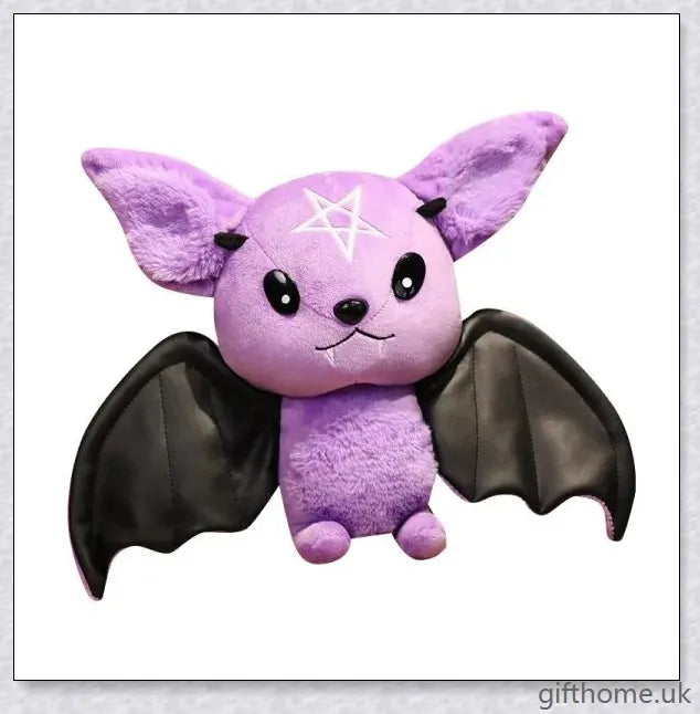 Soft, plush bat toy in purple and black colours, perfect for cuddling or decoration