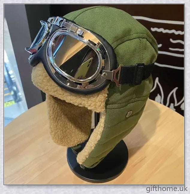Aviator Hat with Warm Ear Protection Glasses - Premium British-designed winter accessory with thickened material, adjustable ear flaps, and durable windproof glasses