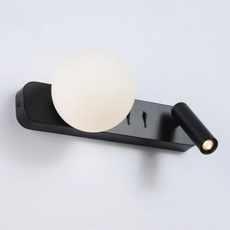 Modern adjustable glass wall lamp with frosted glass shade and aluminium housing