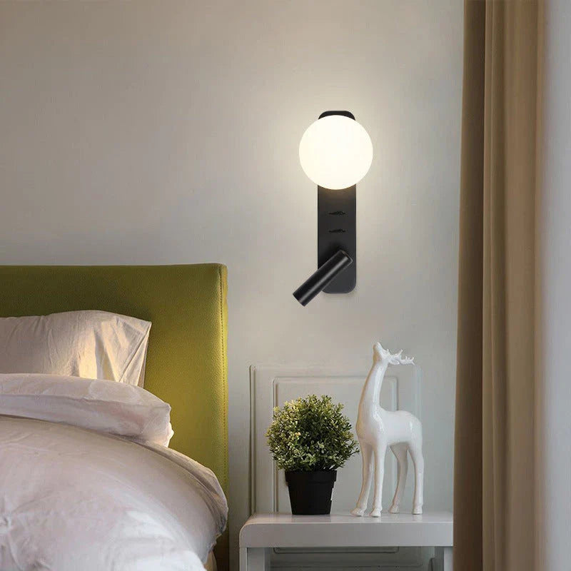 Modern adjustable glass wall lamp with frosted glass shade and aluminium housing