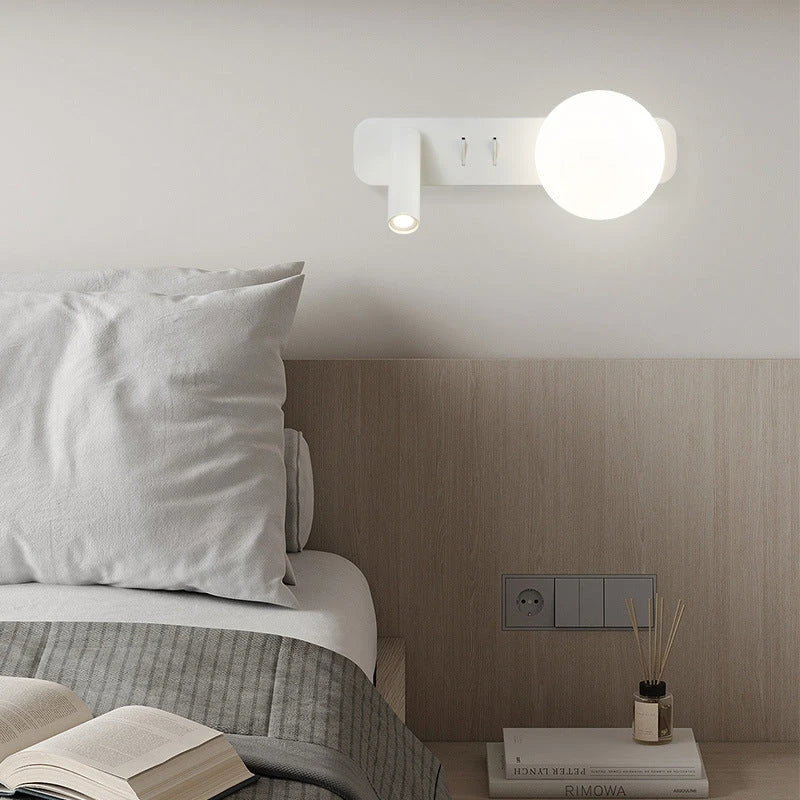 Modern adjustable glass wall lamp with frosted glass shade and aluminium housing