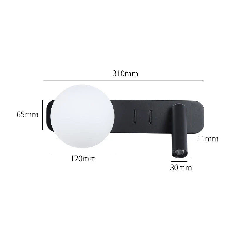 Modern adjustable glass wall lamp with frosted glass shade and aluminium housing