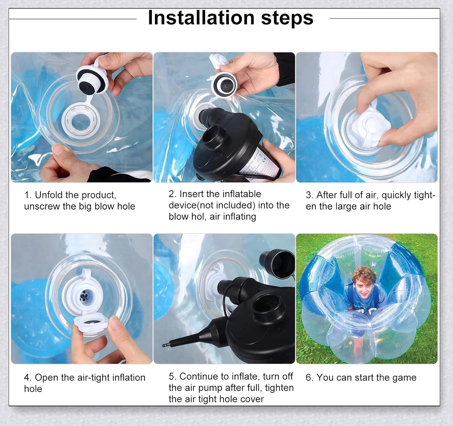Inflatable bubble bumper ball for backyard, park, or amusement centre fun