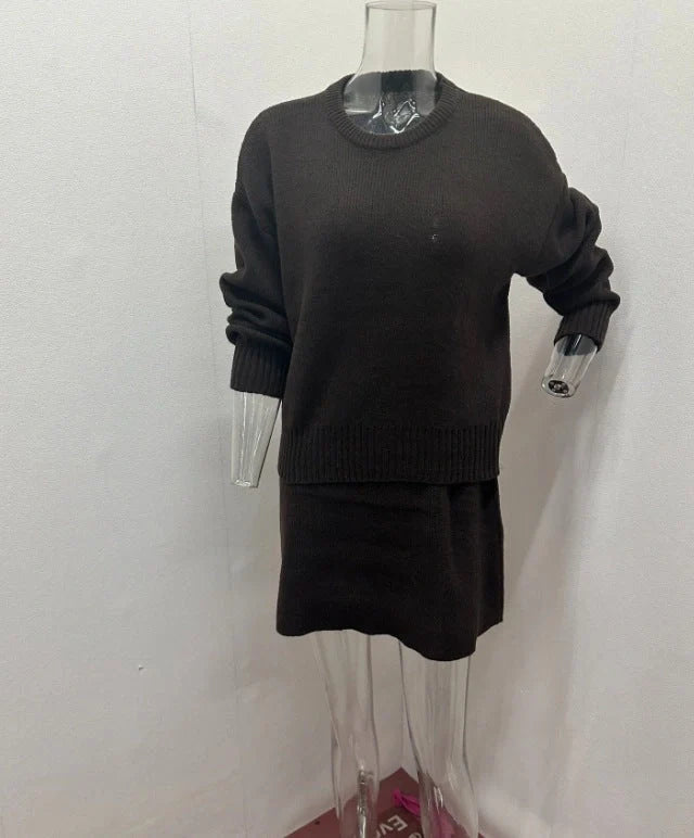Sophisticated two-piece knit jumper and mini skirt set in a range of classic colours