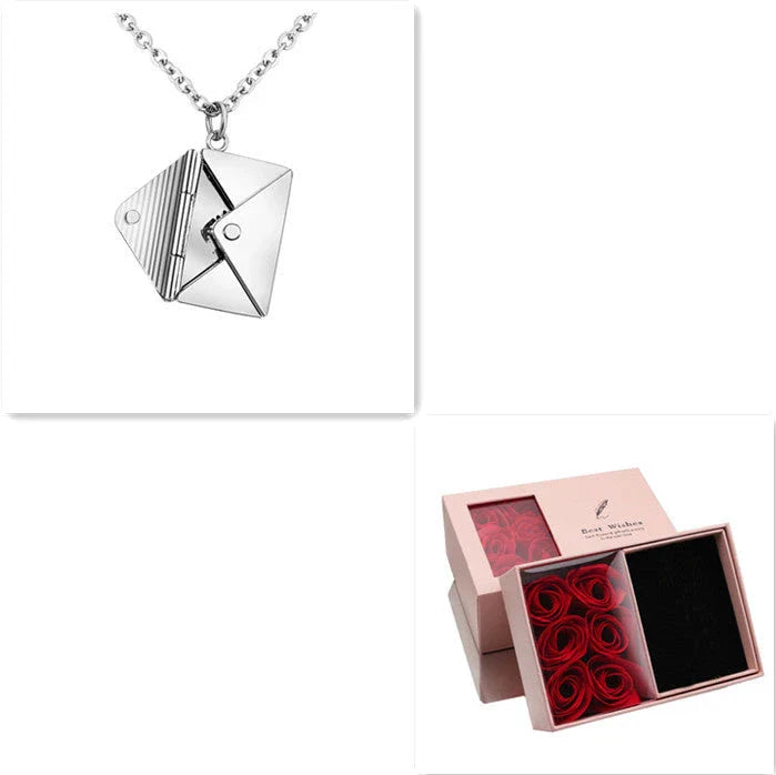 Elegant titanium steel envelope pendant necklace with adjustable chain, versatile for any occasion