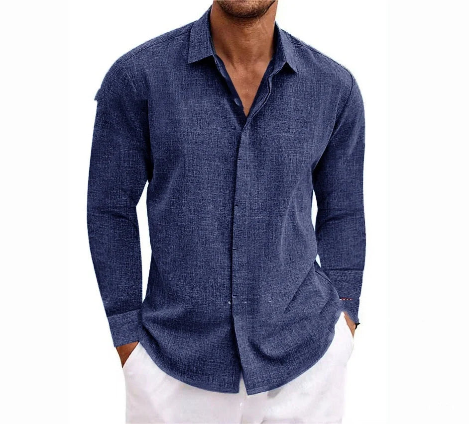 Men's American Retro Long Sleeve T-shirt in various solid colours