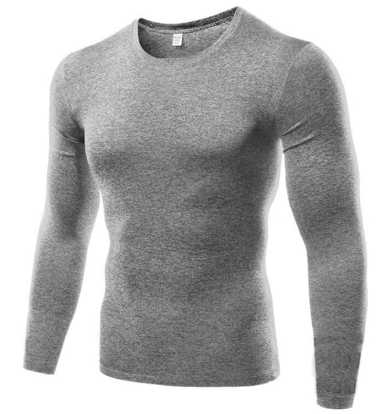 Premium men's long sleeve compression workout shirt in black, white, gray, green, blue, and red colors