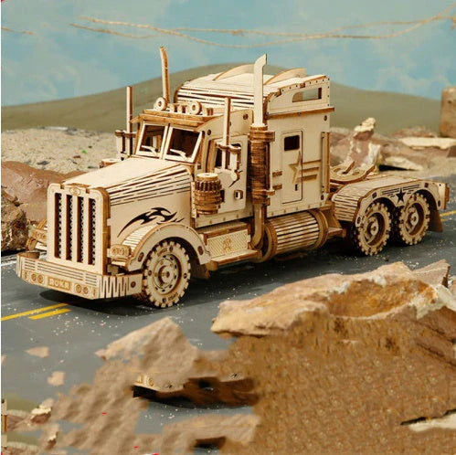 Premium wooden train model kit with detailed components and instructions for DIY assembly