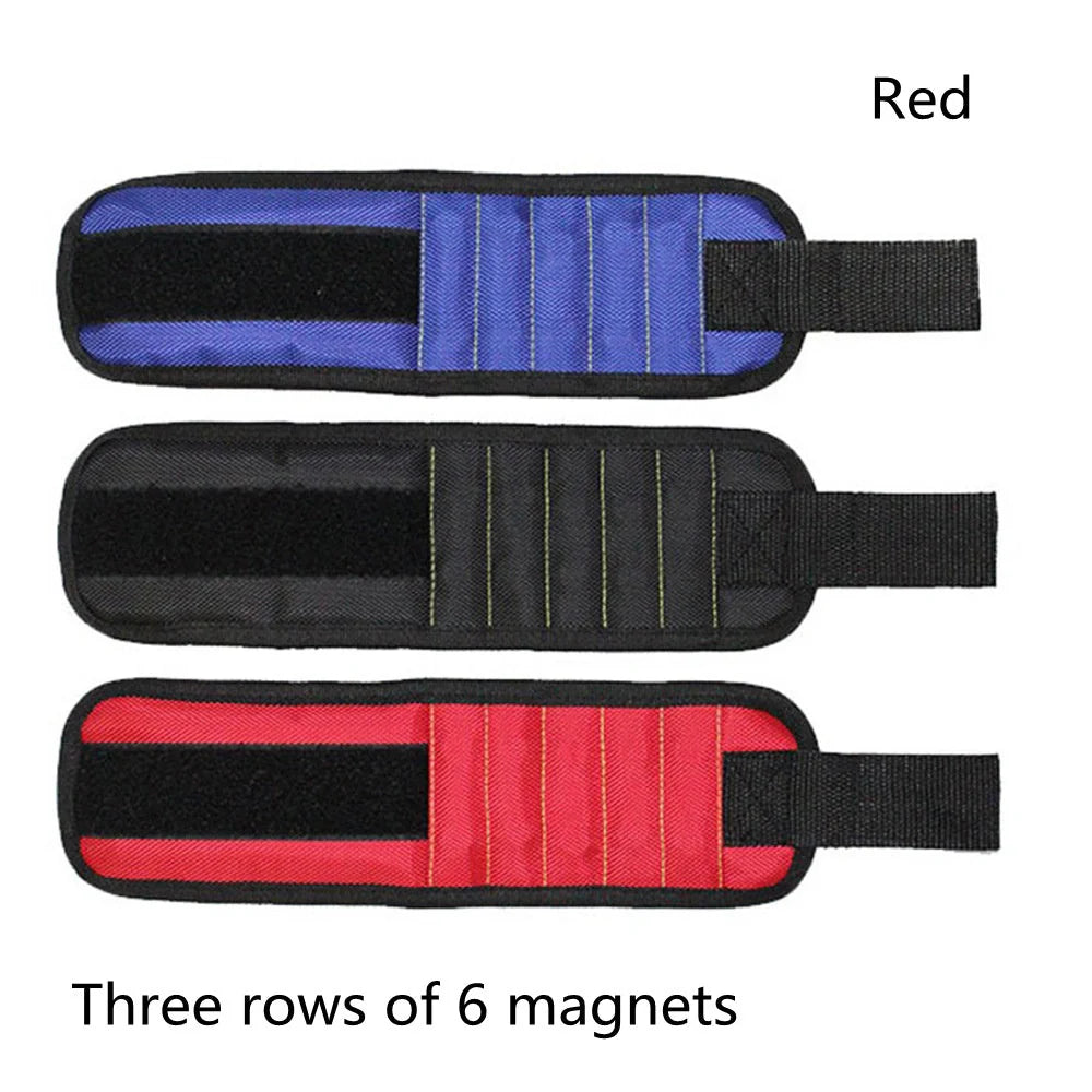 A 15-slot magnetic wristband made of durable nylon with powerful embedded magnets for organising and holding small tools and fasteners.