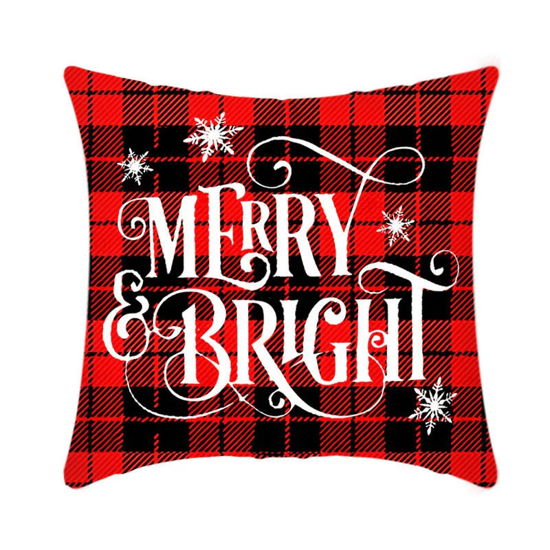 Merry Christmas cushion cover with elk and Santa Claus design in plush fabric