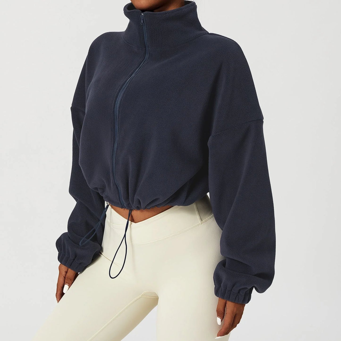 Luxurious cashmere-blend autumn jacket for women with stand collar and loose fit, available in a range of classic British colours