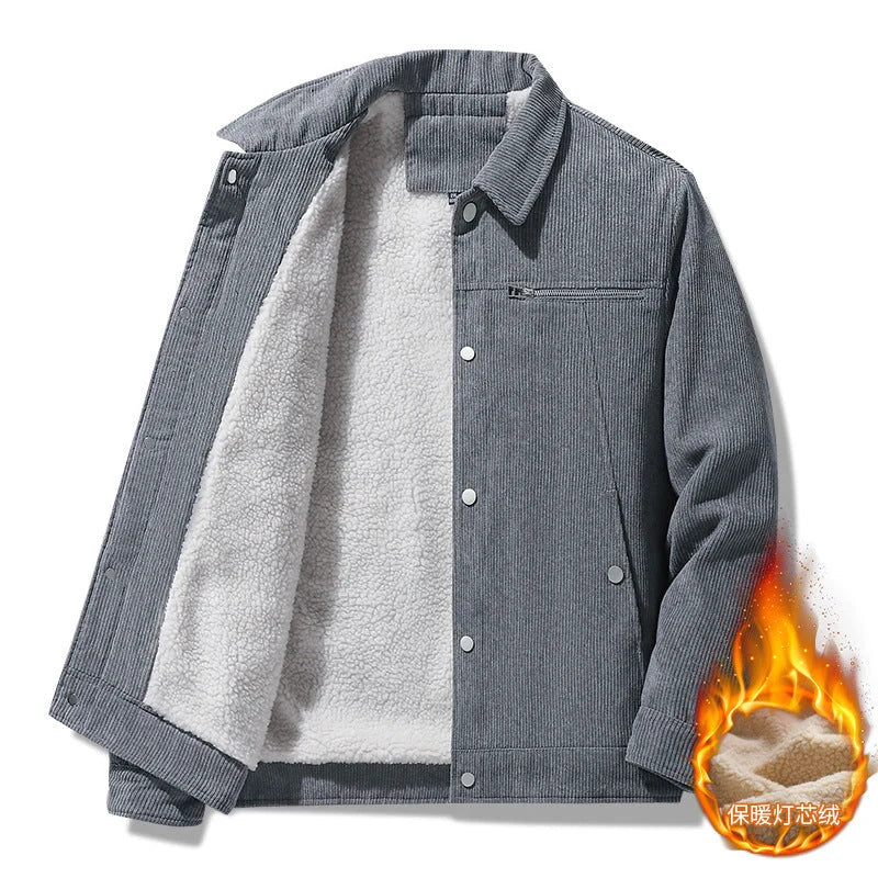 Retro corduroy winter jacket in various colors and sizes, featuring a classic lapel design and warm, cosy fabric.