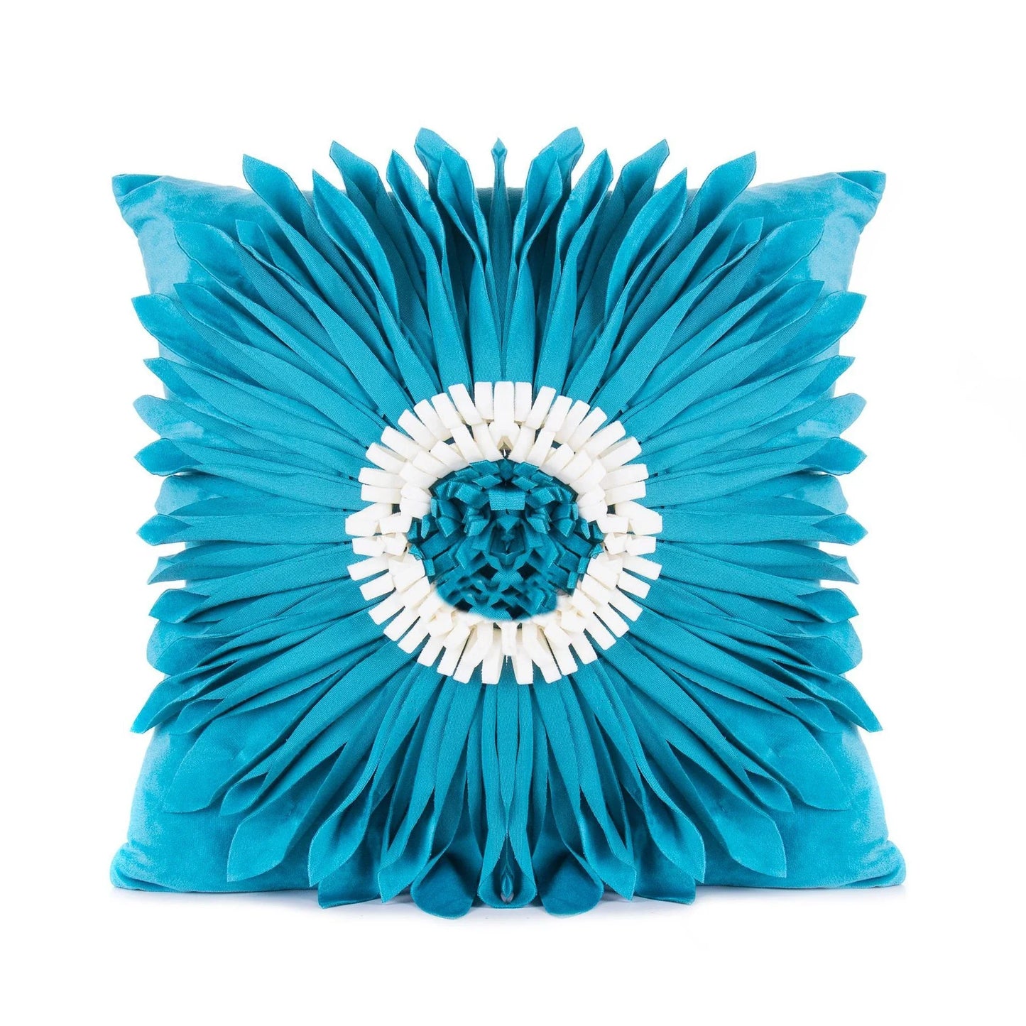 Decorative throw pillows in various colours featuring 3D chrysanthemum embroidery on a velvet surface