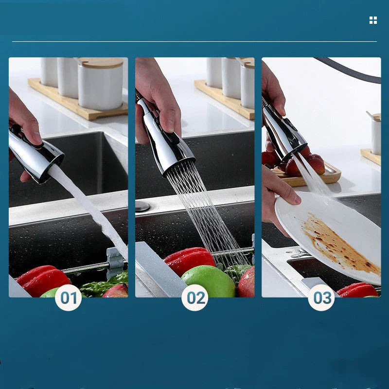 Universal pressurized faucet sprayer with 360-degree rotation and 3 cleaning modes for efficient kitchen cleaning