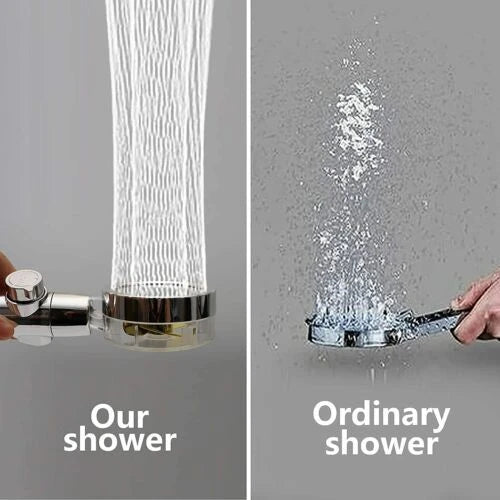 Modern minimalist high-pressure shower head with on/off switch and water-saving technology