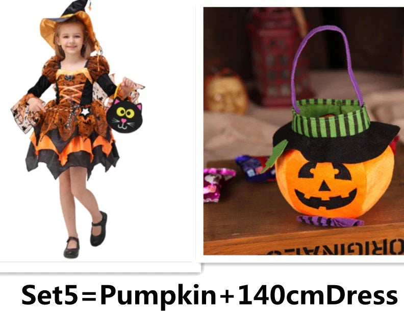 A children's Halloween costume in the form of a princess dress, featuring a stylish and fashionable design made with soft, gentle materials.
