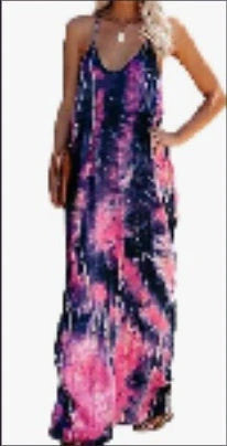 Poetsky Women's Strappy V-Neck Maxi Beach Dress with Pockets in Pure black, Speckled black, and Purple pink