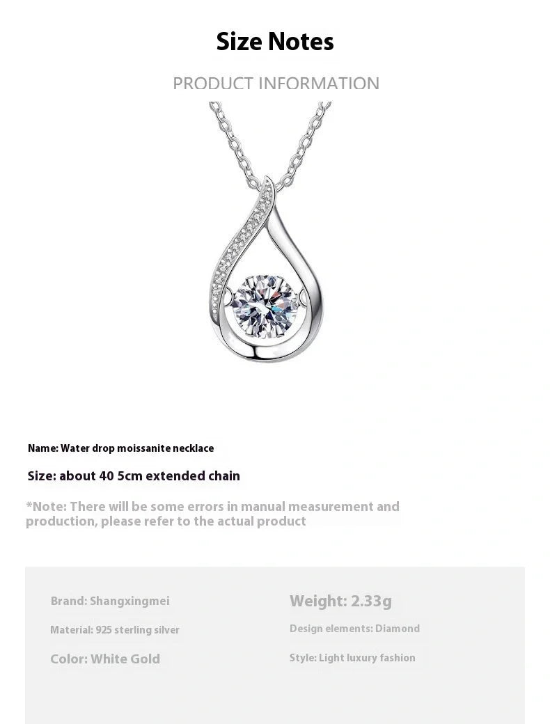 Elegant 925 silver drop-shaped necklace with white gold or moissanite finish