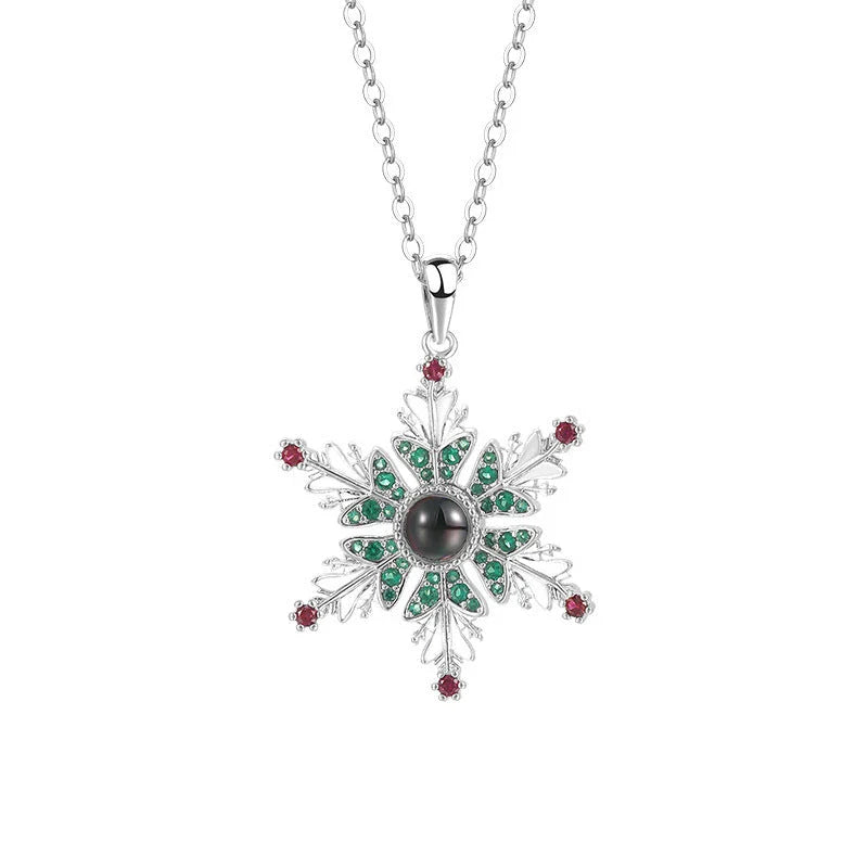 Elegant Snowflake Projection Necklace with Copper Chain and Festive Holiday Design
