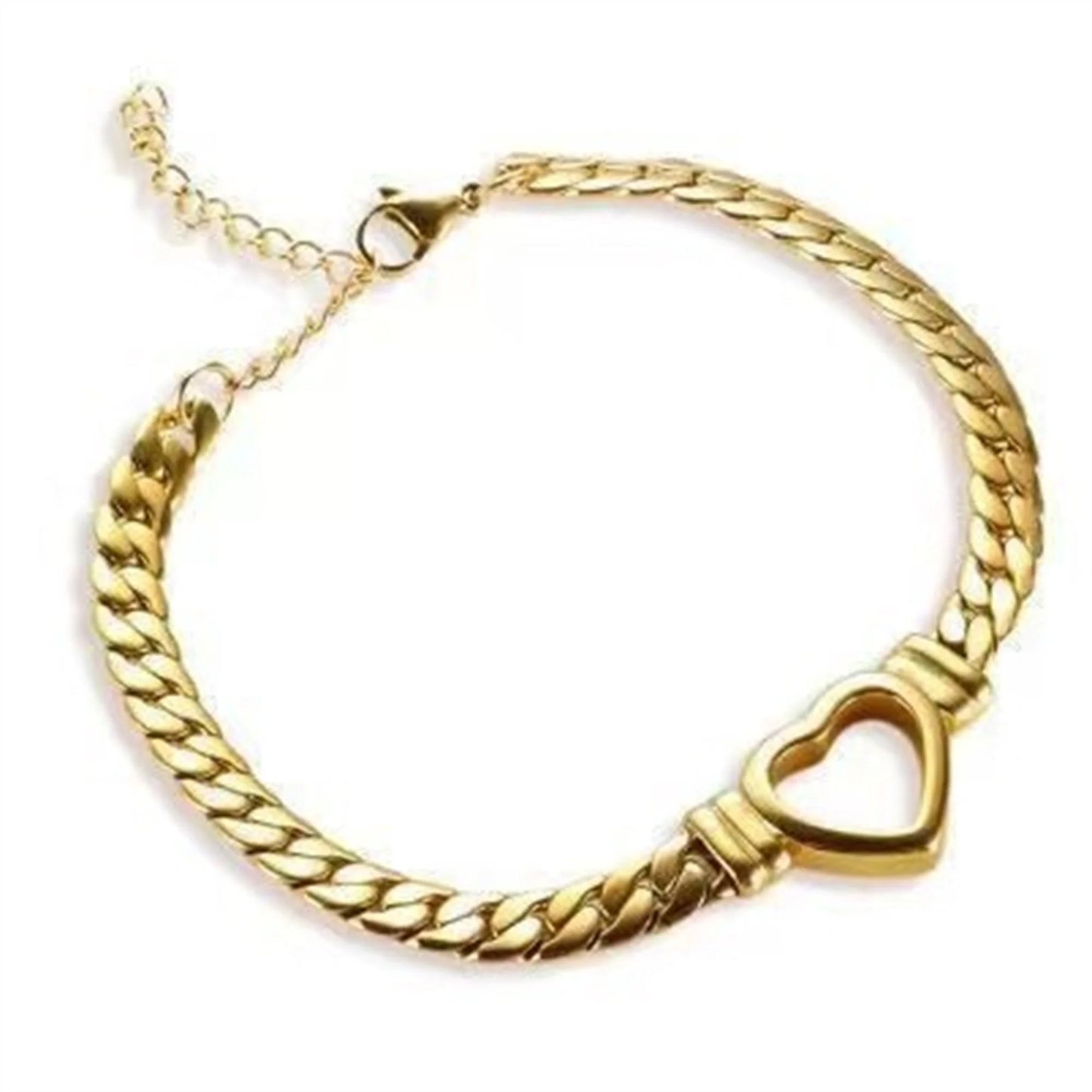 Personalised love chain necklace and bracelet set in titanium steel with heart-shaped design