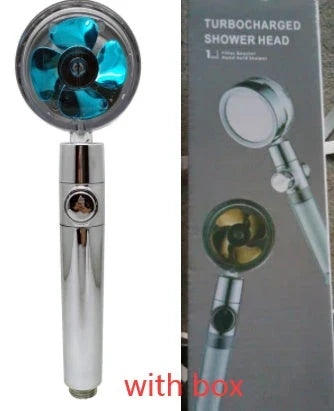 360-degree rotating high-pressure shower head with built-in fan and adjustable water spray