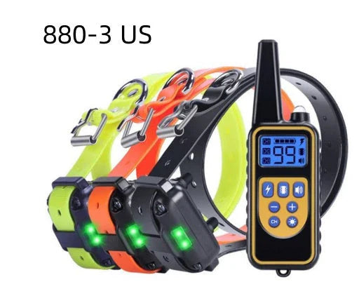 Remote-controlled anti-bark dog training collar with adjustable settings and 800-yard range