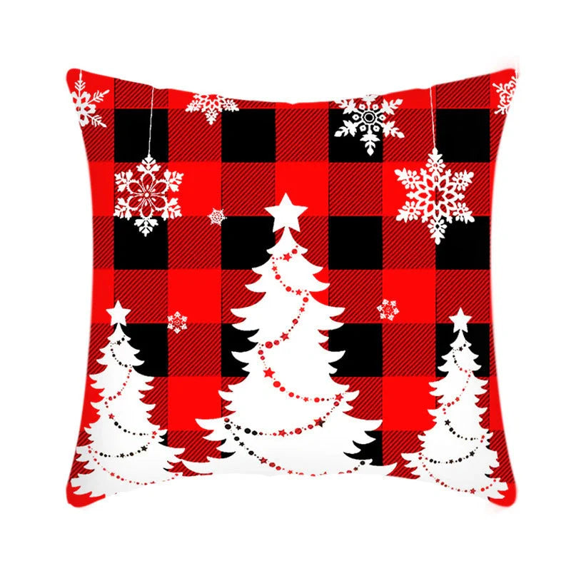 Merry Christmas cushion cover with elk and Santa Claus design in plush fabric