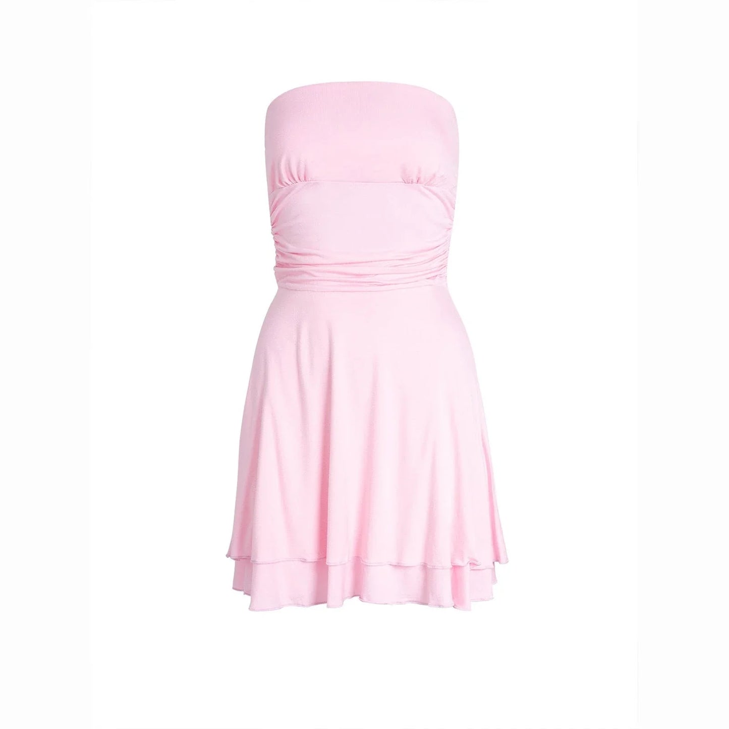 Trendy Y2K pleated tube top mini dress in a variety of vibrant colors and sizes
