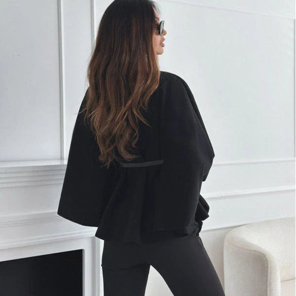Stylish batwing cloak jacket for women in various colors, including black, apricot, gray, and wine red.