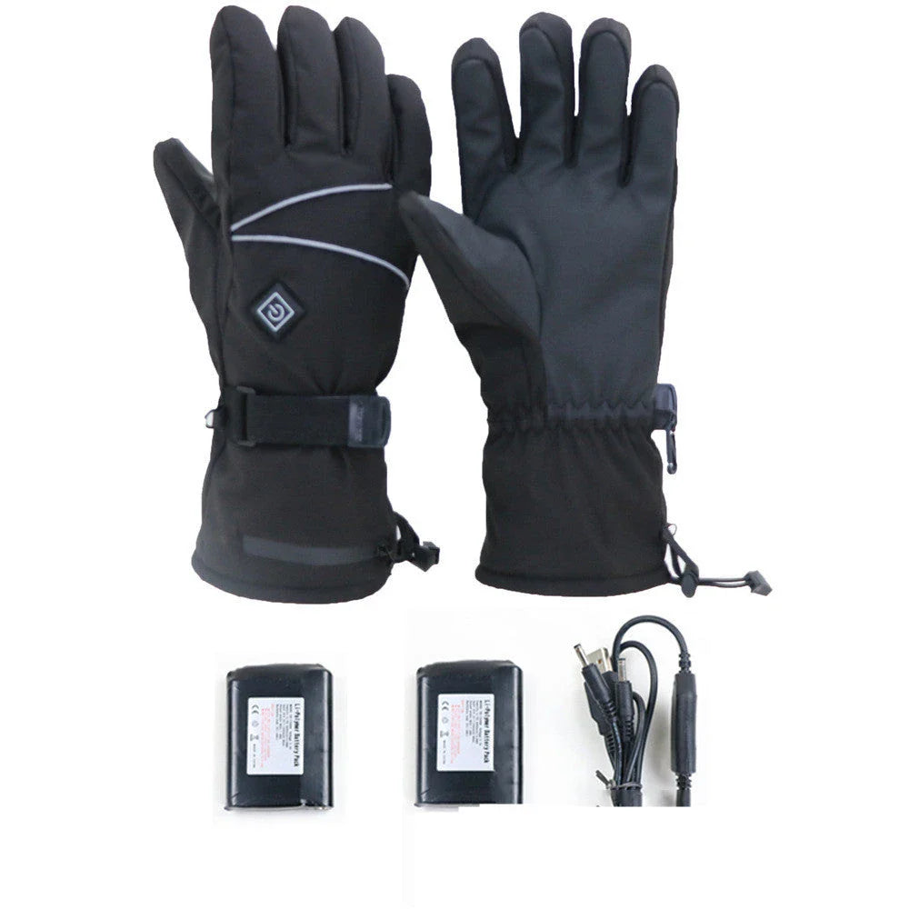 Rechargeable heated gloves with adjustable temperature control, non-slip leather palm, and breathable velvet lining